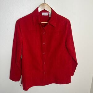 Studio Works Red Faux Suede Long Sleeve Button Up Top PM